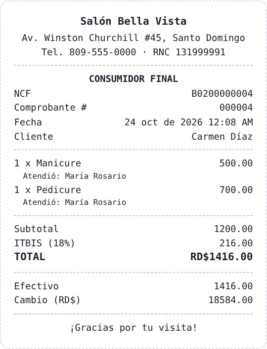 Ticket de factura con el profesional que atendió